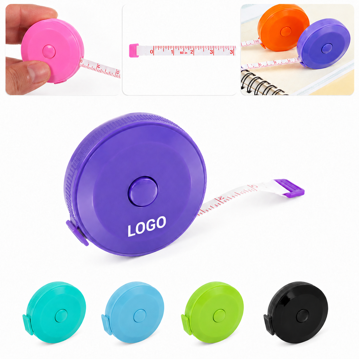 5-Pack Retractable Round Fabric Tape Measure with Locking Button