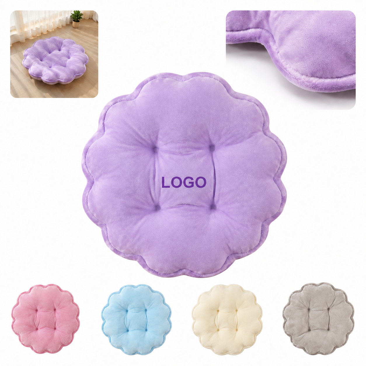 Flower-Shaped Tufted Plush Seat Cushion with Scalloped Edges