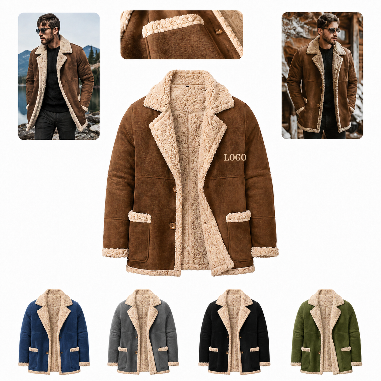 Men's Insulated Sherpa-Lined Coat with Faux Suede Exterior