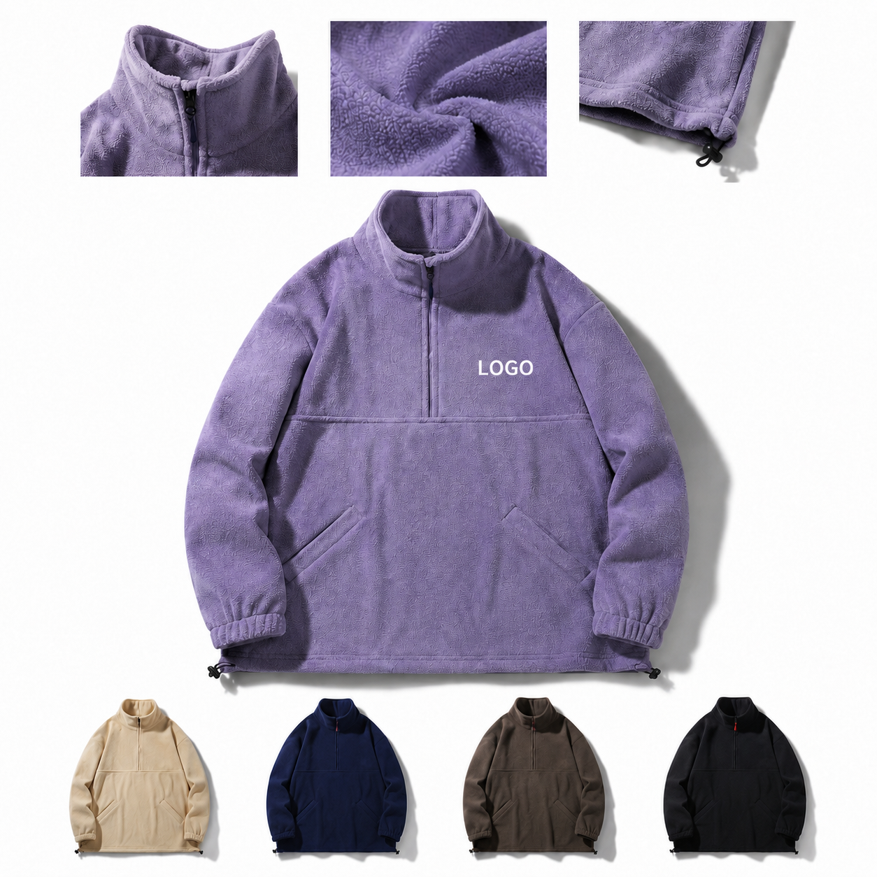 Men's Mid-Weight Textured Fleece Half-Zip Pullover with Adjustable Hem