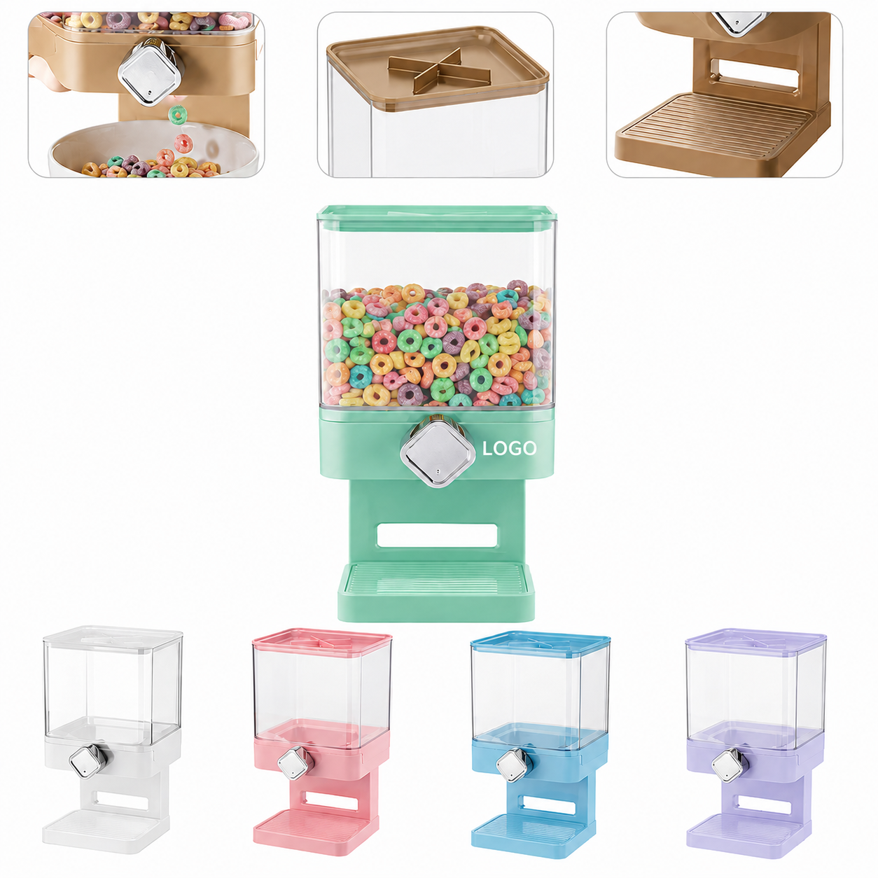 Countertop Dry Food and Cereal Rotary Dispenser with Transparent Bin