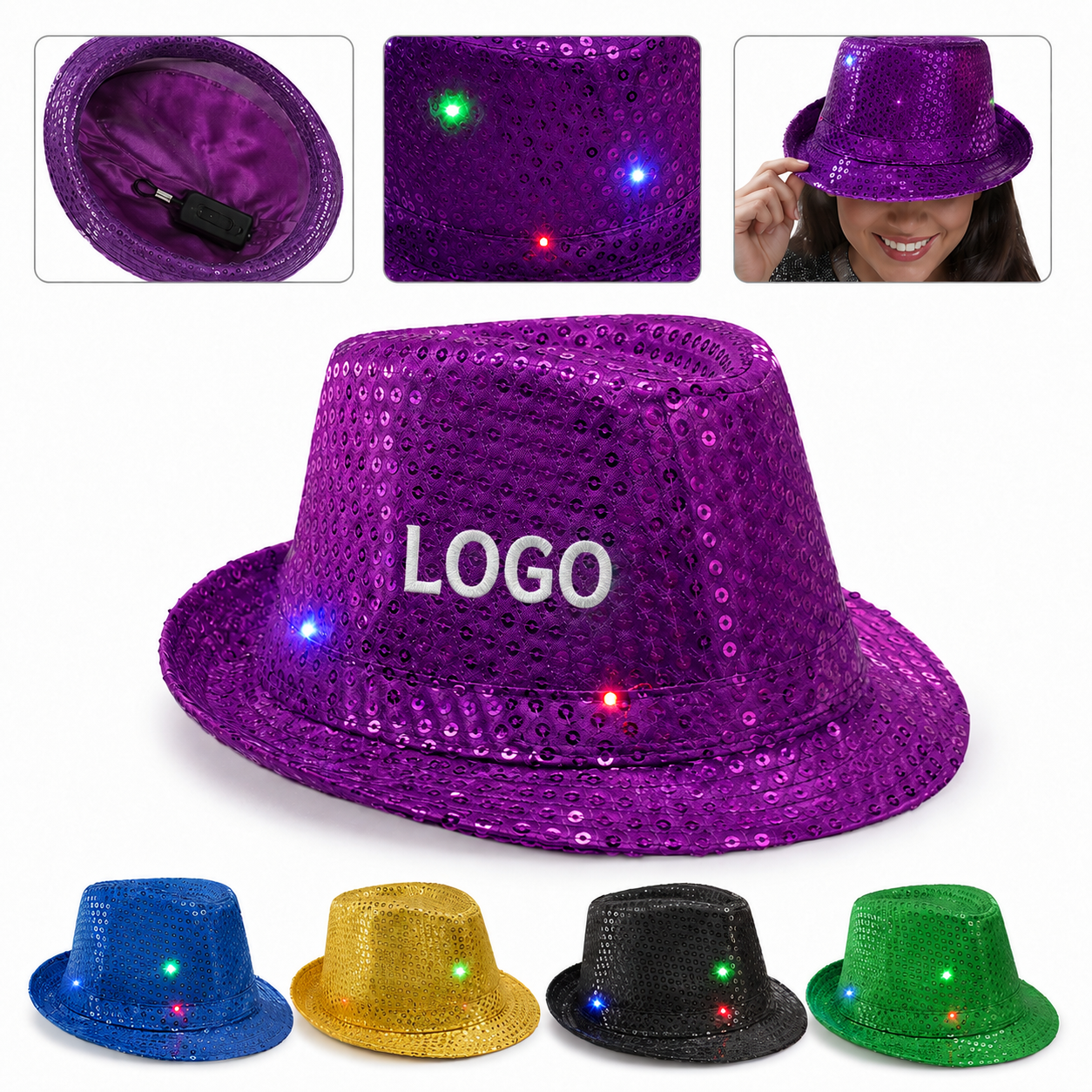 Sequin LED Party Fedora - Multi-Color Luminous Costume Hat