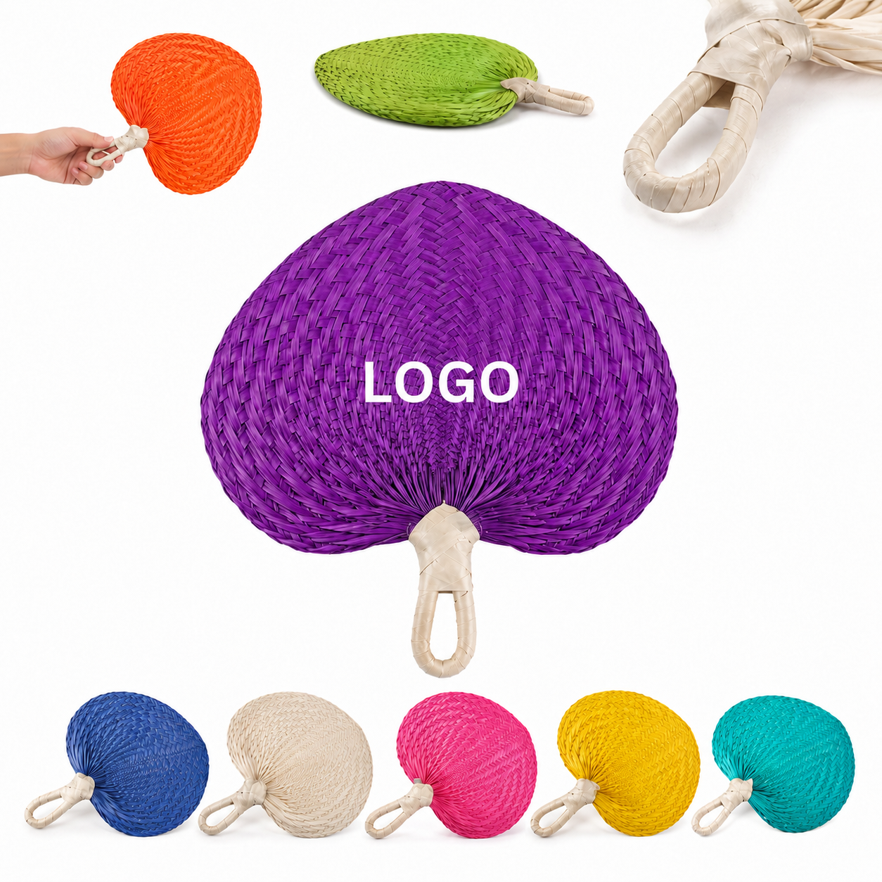 Hand-Woven Bamboo and Raffia Paddle Fan - Natural Traditional Decorative Hand Fan