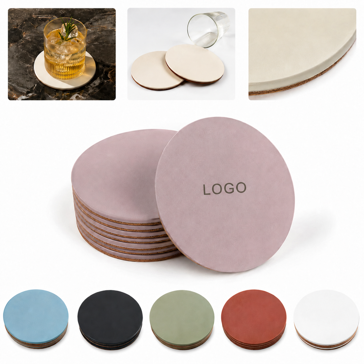 Dual-Layer Round Acrylic Coasters with Natural Cork Base