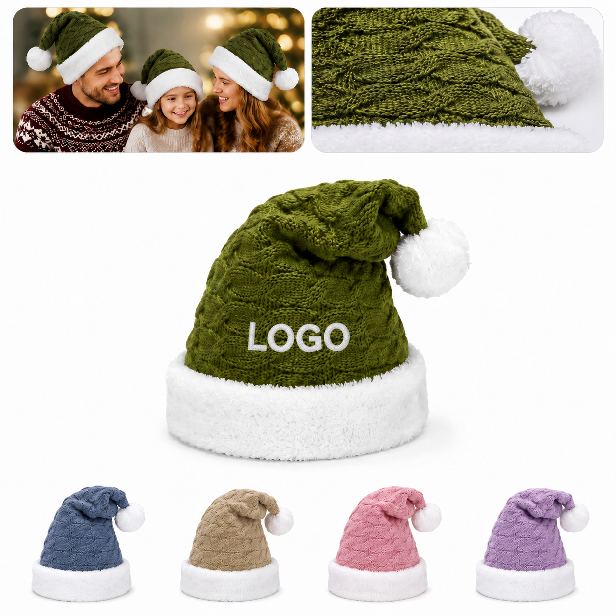 Cable-Knit Holiday Beanie with Plush Faux Fur Trim