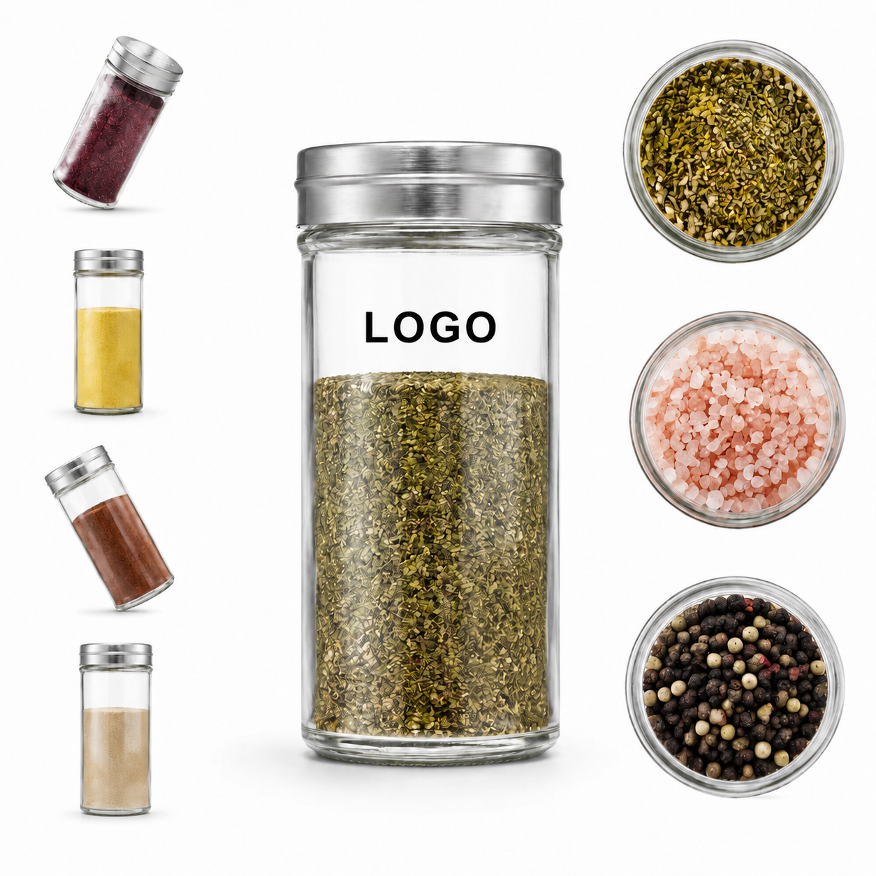 Refillable Glass Spice Jar with Wide-Mouth Metal Dispensing Cap