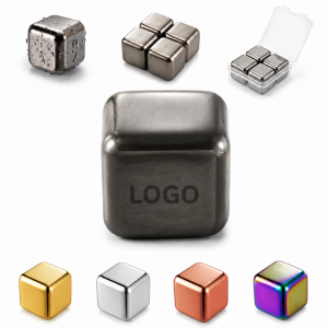 Metallic Gold Finish Stainless Steel Reusable Chilling Stones Set
