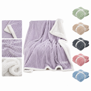 Dual-Layer Ribbed Flannel and Sherpa Fleece Throw Blanket 40" x 60"