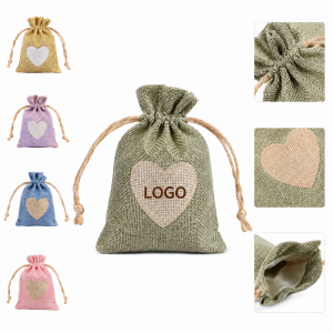 Natural Cotton Muslin Heart-Patch Drawstring Storage Bag