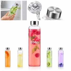 16 oz Minimalist Glass Hydration Bottle with Brushed Metallic Cap