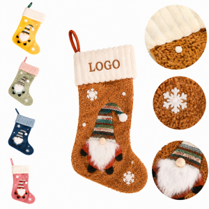 Textured Sherpa Holiday Stocking with 3D Gnome Character and Branding Cuff