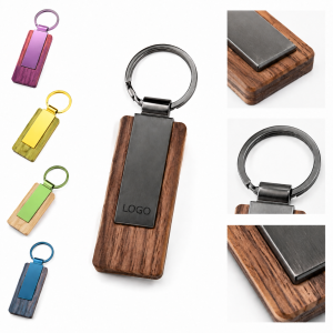 Dual-Tone Natural Wood and Metallic Faceplate Key Tag