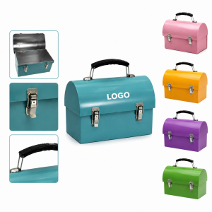 Vintage Metal Dome Lunch Carrier with Secure Latches and Overhead Handle