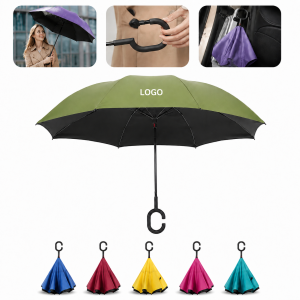 Dual-Layer Reverse Opening Windproof Umbrella with Ergonomic C-Handle