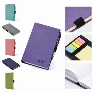Hardcover Task Manager Notebook Kit with Integrated Sticky Notes and Matching Pen