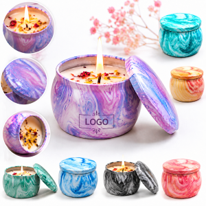 Marbled Tin Soy Wax Candle Set with Dried Floral Accents